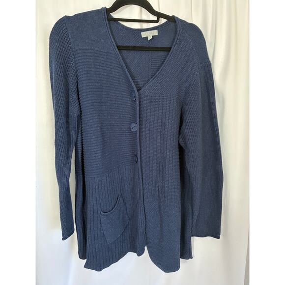 Habitat Clothes to Live in Cardigan Women's XL Blue Pocket Lagenlook Chunky Knit - Picture 1 of 8